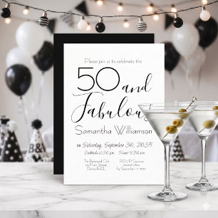50 & Fabulous 50th Birthday Party Black Elegant Invitation