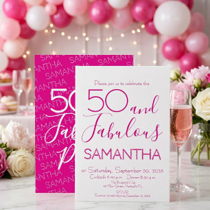 50 & Fabulous 50th Birthday Party Pink Elegant Invitation