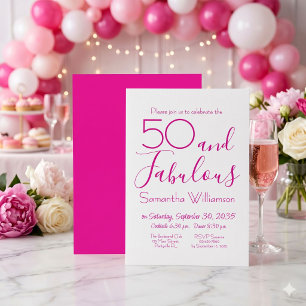 50 & Fabulous 50th Birthday Party Pink Elegant Invitation
