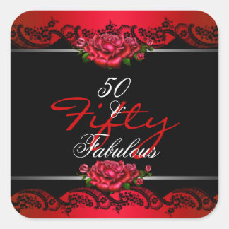 50 & Fabulous 50th Birthday Party Red Roses Square Sticker