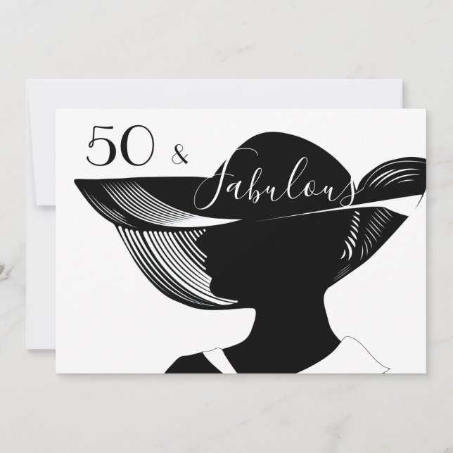 50 & Fabulous | B&W elegant art deco design Invitation (Front)
