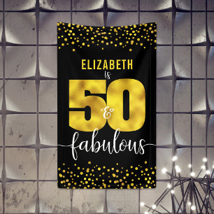 50 fabulous birthday black gold foil glitter dots banner