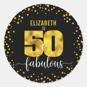 50 fabulous birthday black gold foil glitter dots classic round sticker