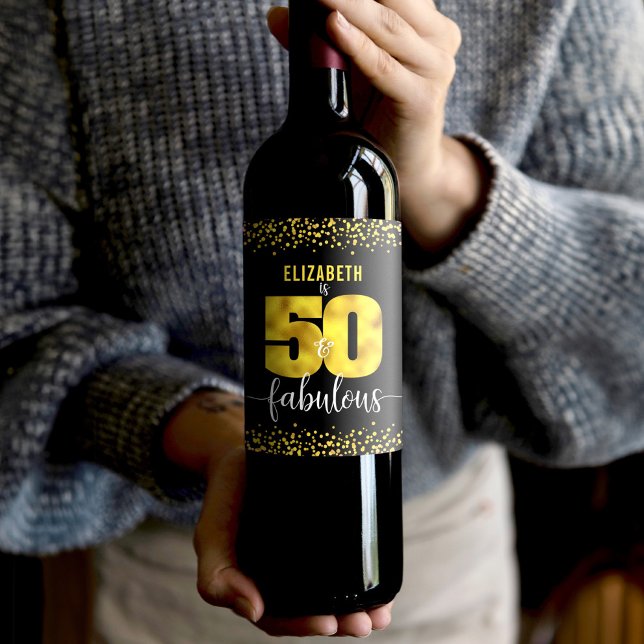 50 fabulous birthday black gold glam dots modern wine label (Creator Uploaded)