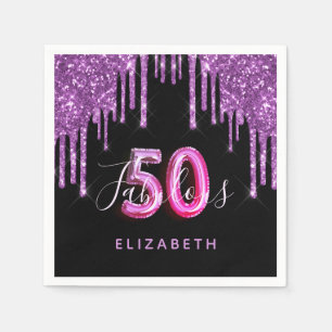 50 Fabulous birthday black purple glitter sparkle Napkin