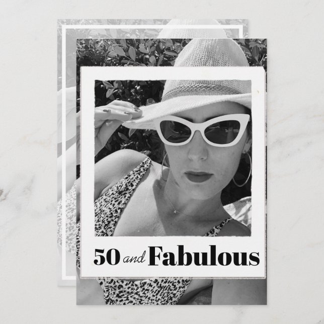 50 Fabulous Birthday Black White  Photo Frame Invitation (Front/Back)