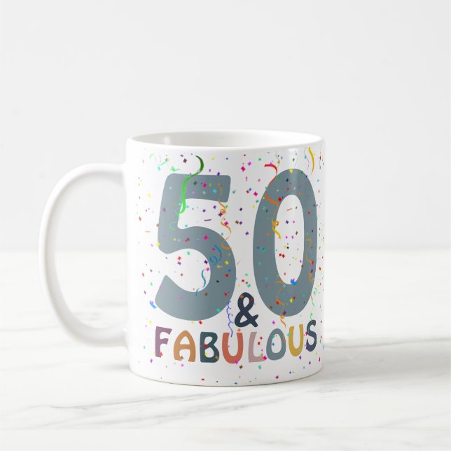 50 & Fabulous Birthday Blue Cute Modern Typography Coffee Mug (Left)