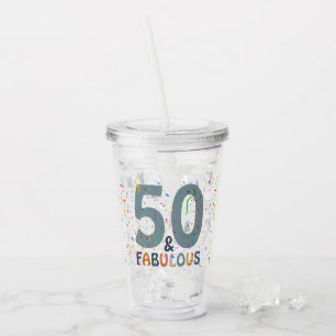 50 & Fabulous Birthday Confetti Blue Typography Acrylic Tumbler