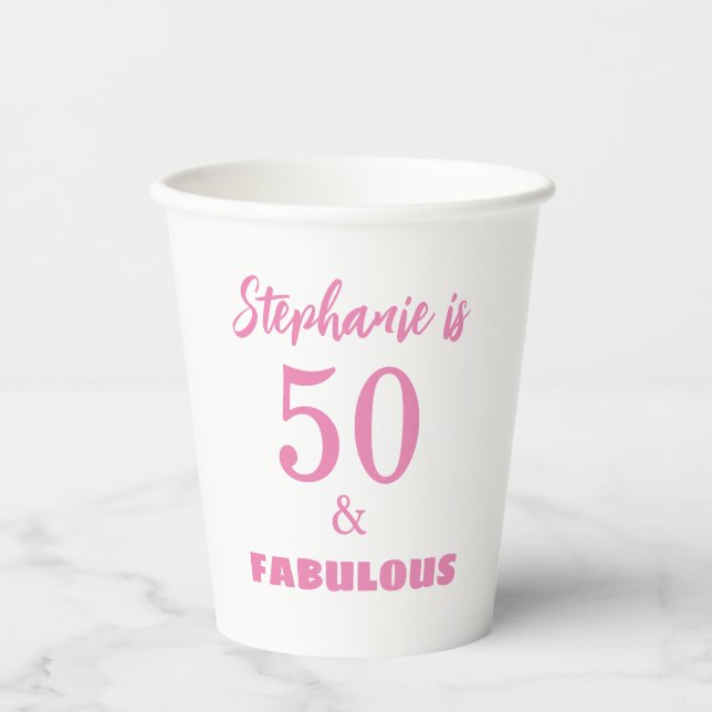 50 Fabulous Birthday Custom Colour Name Monogram Paper Cups (Front)