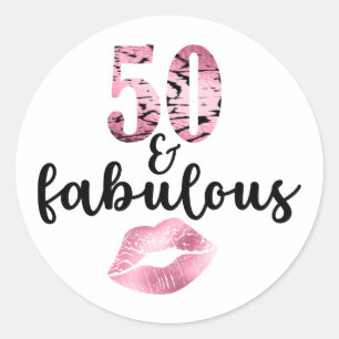 50 Fabulous Birthday Girly Sparkle Modern Classic Round Sticker