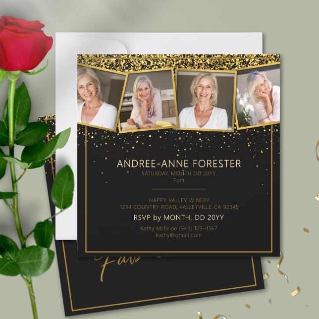 50 Fabulous Birthday Gold Black Glitter Photo Invitation (Creator Uploaded)