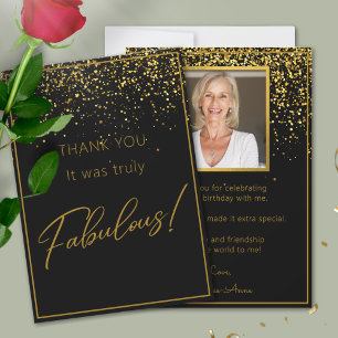 50 Fabulous Birthday Gold Black Glitter Photo Thank You Card