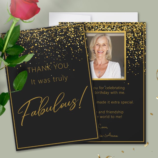 50 Fabulous Birthday Gold Black Glitter Photo Thank You Card (Creator Uploaded)