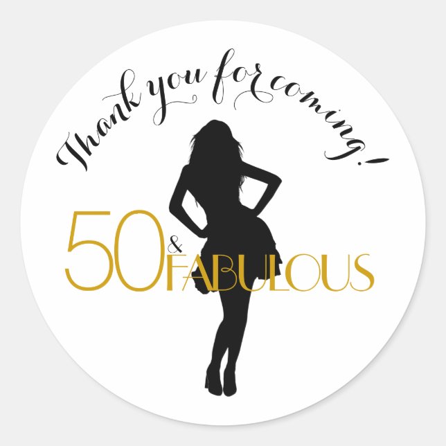 50 & FABULOUS Birthday Gold Black Modern THANK YOU Classic Round Sticker (Front)