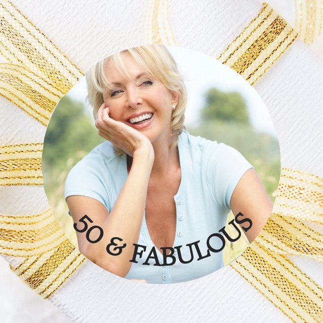 50 fabulous birthday gold name classic round sticker (Creator Uploaded)