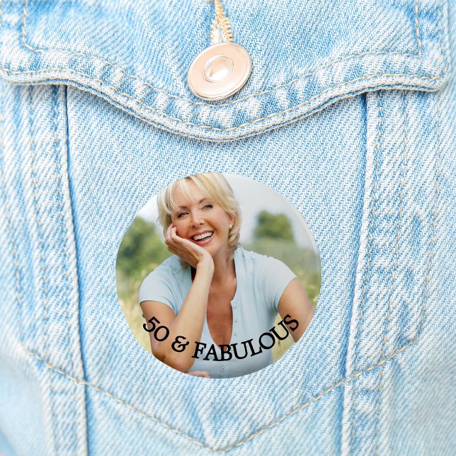 50 fabulous birthday gold name photo 6 cm round badge (Creator Uploaded)