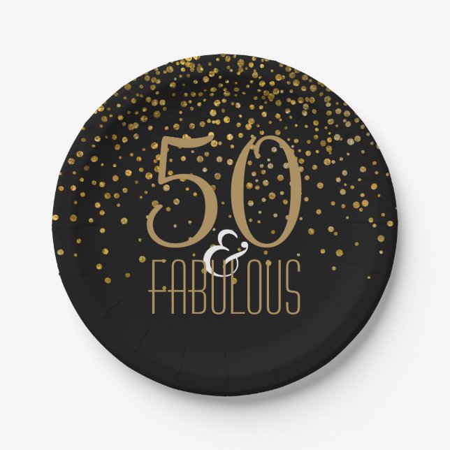 50 & Fabulous Birthday Party | Elegant 50th Gold Paper Plate (Front)