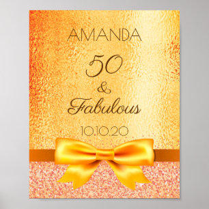 50 fabulous birthday party gold bow welcome poster