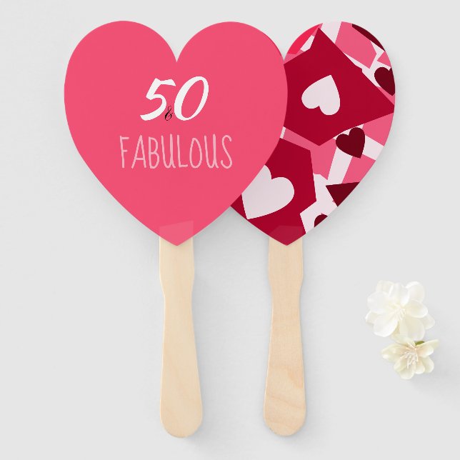 50 & Fabulous Birthday Party Heart Shaped Fans (Front and Back)