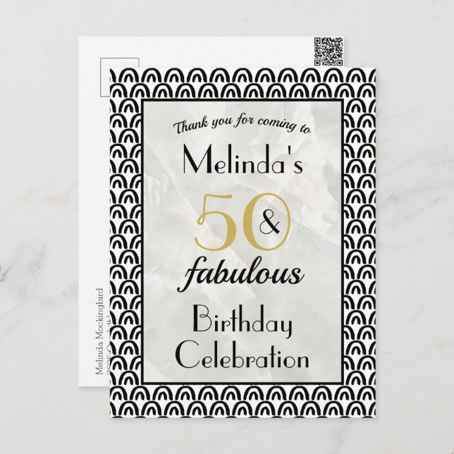 50 & Fabulous Birthday Party Thank You Postcard (Front/Back)