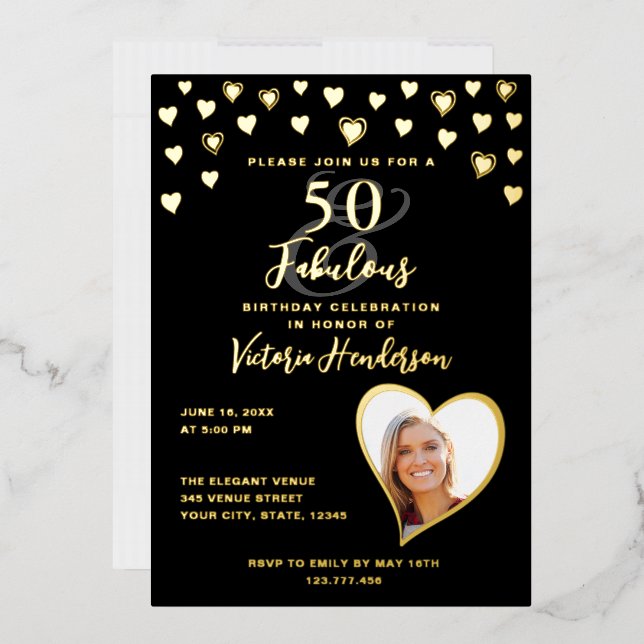 50 & Fabulous Birthday Photo Glam Black & Gold (Envelope)