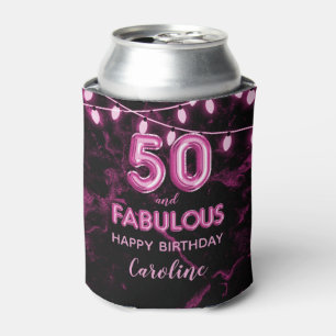 50 & Fabulous Birthday Pink & Black Balloon Lights Can Cooler