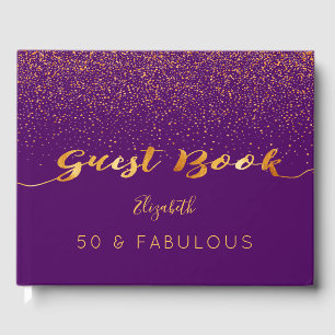 50 Fabulous birthday purple gold confetti name Guest Book