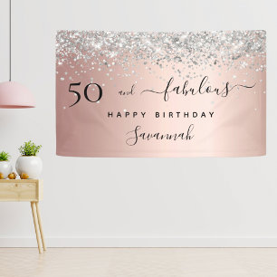 50 Fabulous birthday rose gold silver Banner