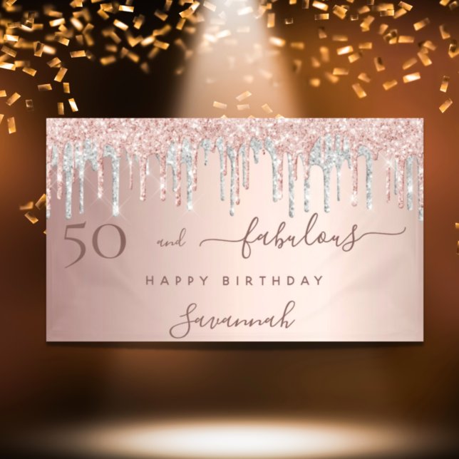 50 Fabulous birthday rose gold silver drips Banner (Creator Uploaded)