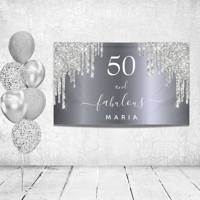 50 fabulous birthday sparkling glitter silver banner (Creator Uploaded)