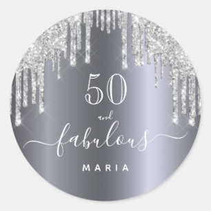 50 fabulous birthday Sparkling glitter silver Classic Round Sticker