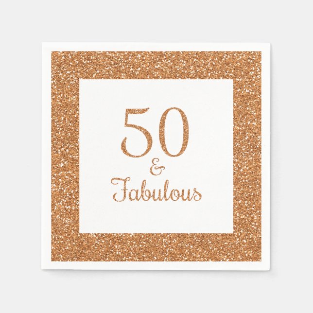 50 & Fabulous Birthday Sparkly Gold Glitter Napkin (Front)