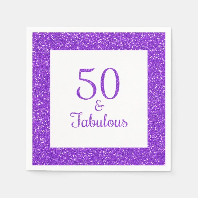 50 & Fabulous Birthday Sparkly Purple Glitter Napkin (Front)