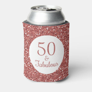 50 & Fabulous Birthday Sparkly Rose Gold Glitter Can Cooler
