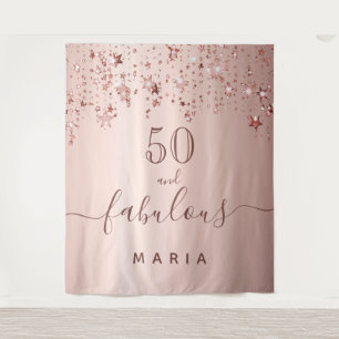 50 fabulous birthday stars rose gold sparkle glam tapestry