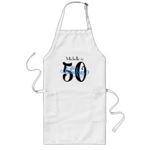 50 & Fabulous Black & Blue Typography Birthday Long Apron
