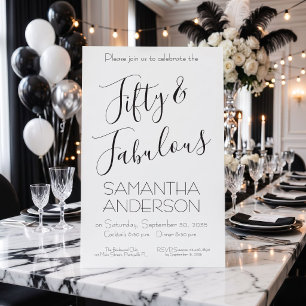 50 & Fabulous Black Elegant 50th Birthday Party Invitation