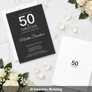 50 & Fabulous Black Elegant Birthday Invitation