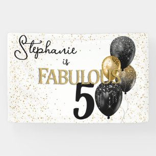 50 & Fabulous Black Gold Glam Birthday Banner
