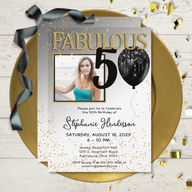 50 & Fabulous Black Gold Glam Birthday Invitation (Creator Uploaded)