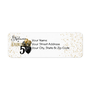 50 & Fabulous Black Gold Glam Return Address Label