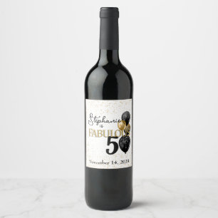 50 & Fabulous Black Gold Glam Wine Label