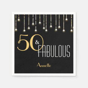 50 & Fabulous Black Gold Lights Glamourous Elegant Napkin