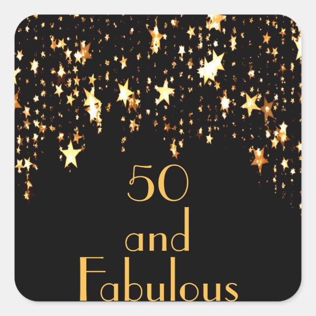 50 fabulous black gold stars birthday square sticker (Front)