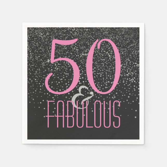 50 & Fabulous Black Pink | Elegant 50th Birthday Napkin (Front)