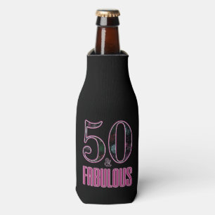 50 & Fabulous Black Pink Fireworks 50th Birthday Bottle Cooler
