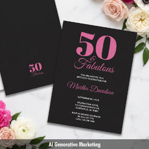 50 & Fabulous Black Pink Glam Celebration Invitation