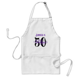 50 & Fabulous Black & Purple 2 Typography Birthday Standard Apron