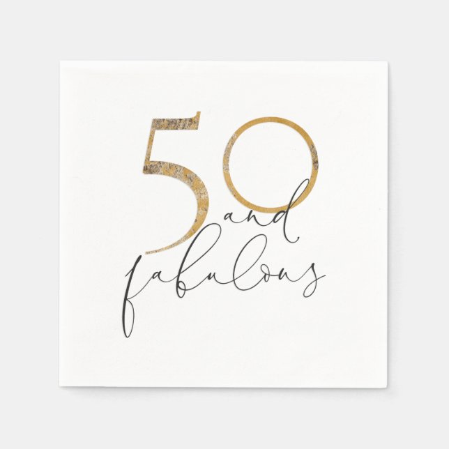 50 & Fabulous Black & White Gold 50th Birthday Napkin (Front)