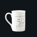 50 & Fabulous Black & White Name 50th Birthday Bone China Mug<br><div class="desc">"50 and fabulous, " a black,  white and faux gold foil design in hand lettered script typography,  personalised with the name,  above. Copyright Elegant Invites,  all rights reserved.</div>